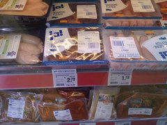 Prices at supermarkets in Berlin in Germany,  sausages for frying